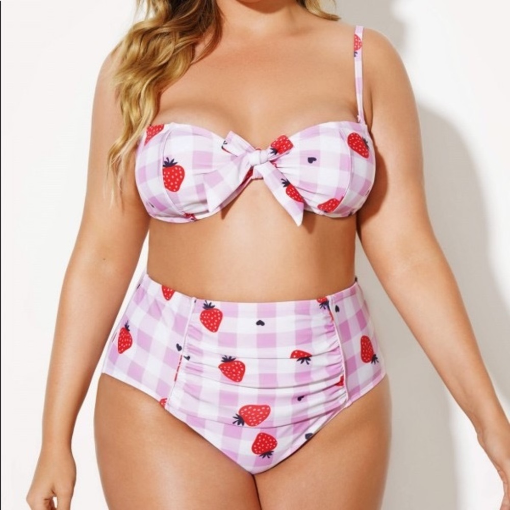 🍓 👙 Meet Curve Checkered Strawberry Plus Size bikini size 4x NWT